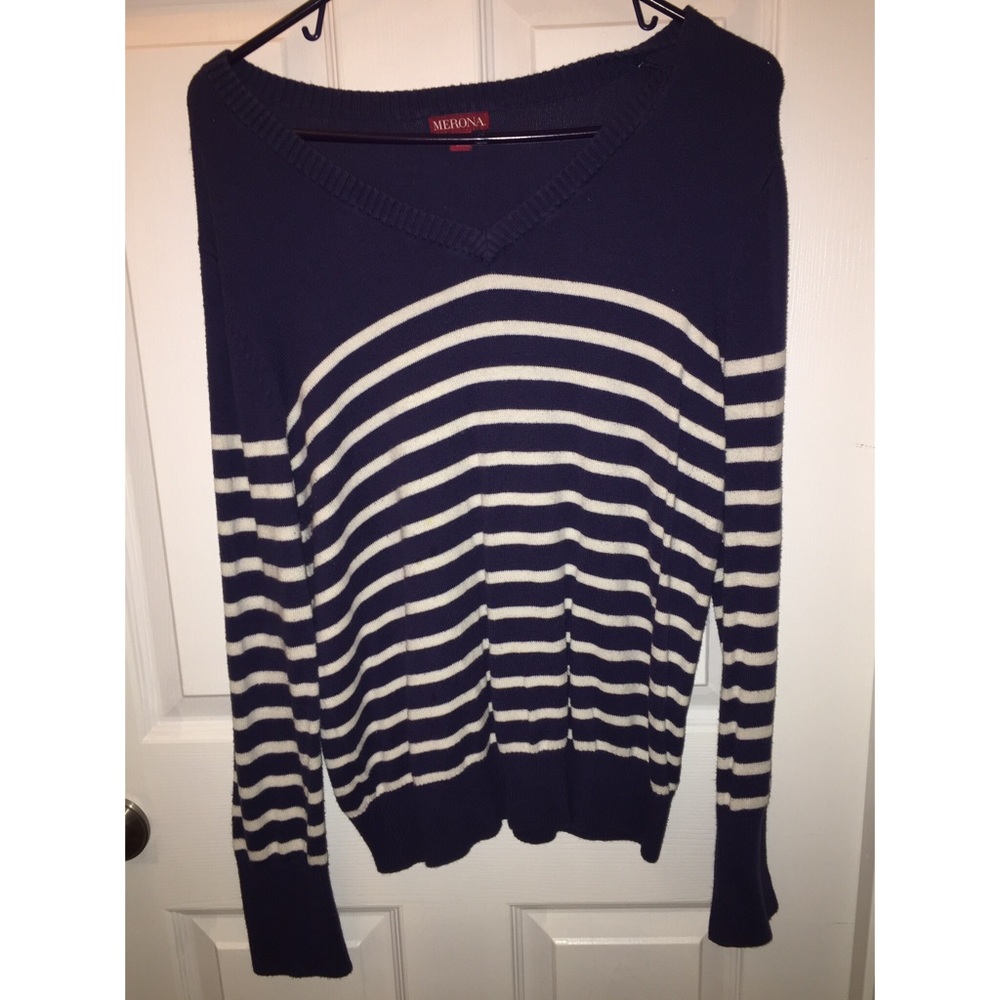 Navy Blue Striped Long Sleeve Maternity Sweater